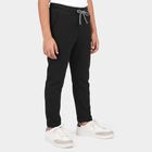 Boys Black Straight Fit Solid Drawstring Pyjama, काला, small