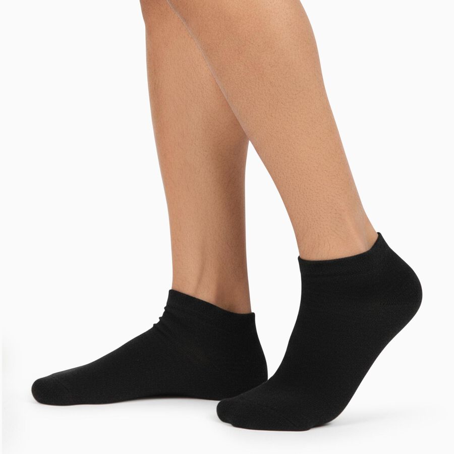 Men's Ankle Length Socks Pack of 3 ( Grey Melange, White, Black ), Black, large