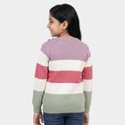 Girls Pink Crew Neck Striped Pullover, Pink, small