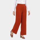 Women Rust Wide Leg Elastic Waist Trousers, रस्ट, small