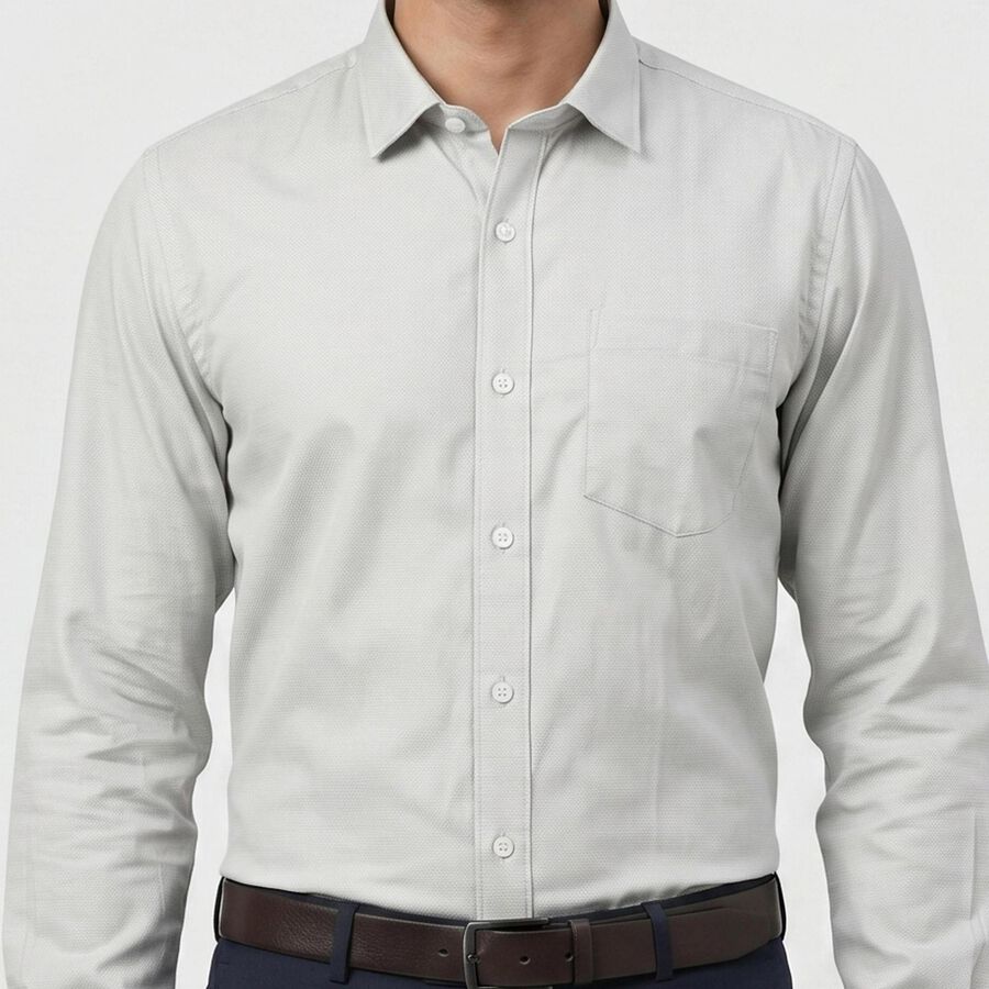 Men's Grey Classic Formal Shirt, Light Grey, large