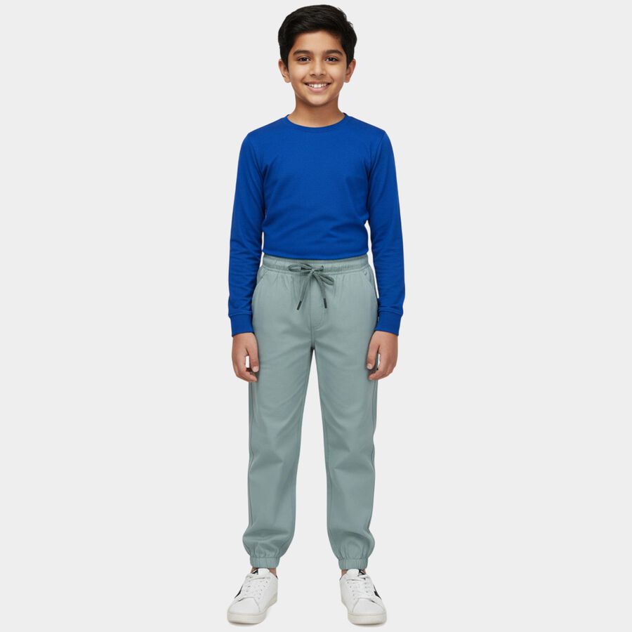 Boys' Light Green Cotton Regular Fit Trousers, Light Green, large