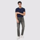 Men's Grey Straight Fit Washed Jeans, Light Grey, small