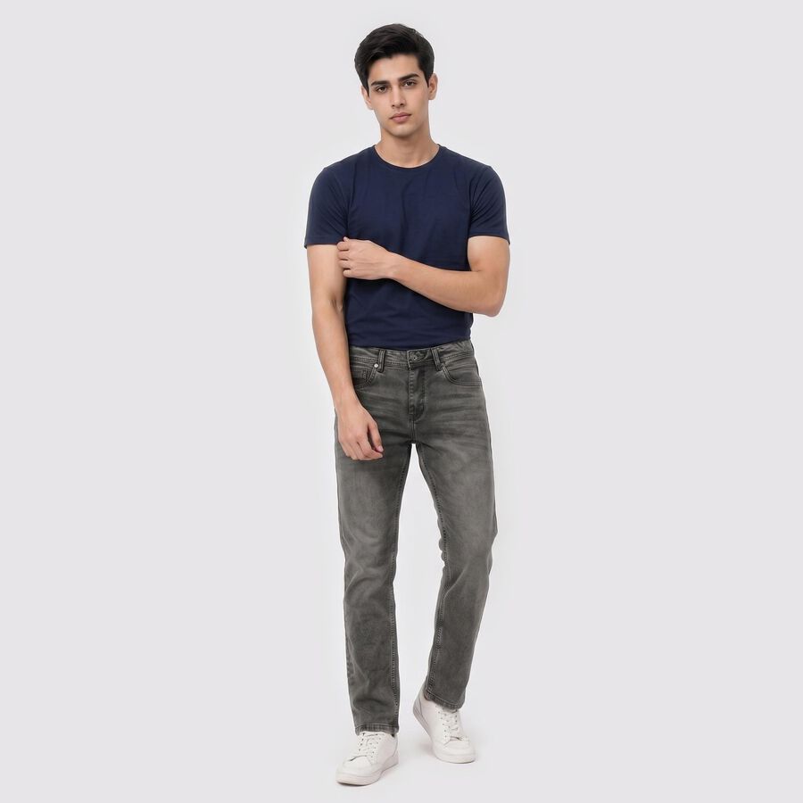 Men's Grey Straight Fit Washed Jeans, Light Grey, large
