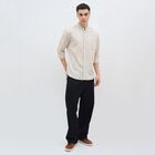 Men's Light Beige Cotton Mandarin Collar Casual Shirt, Beige, small image number null