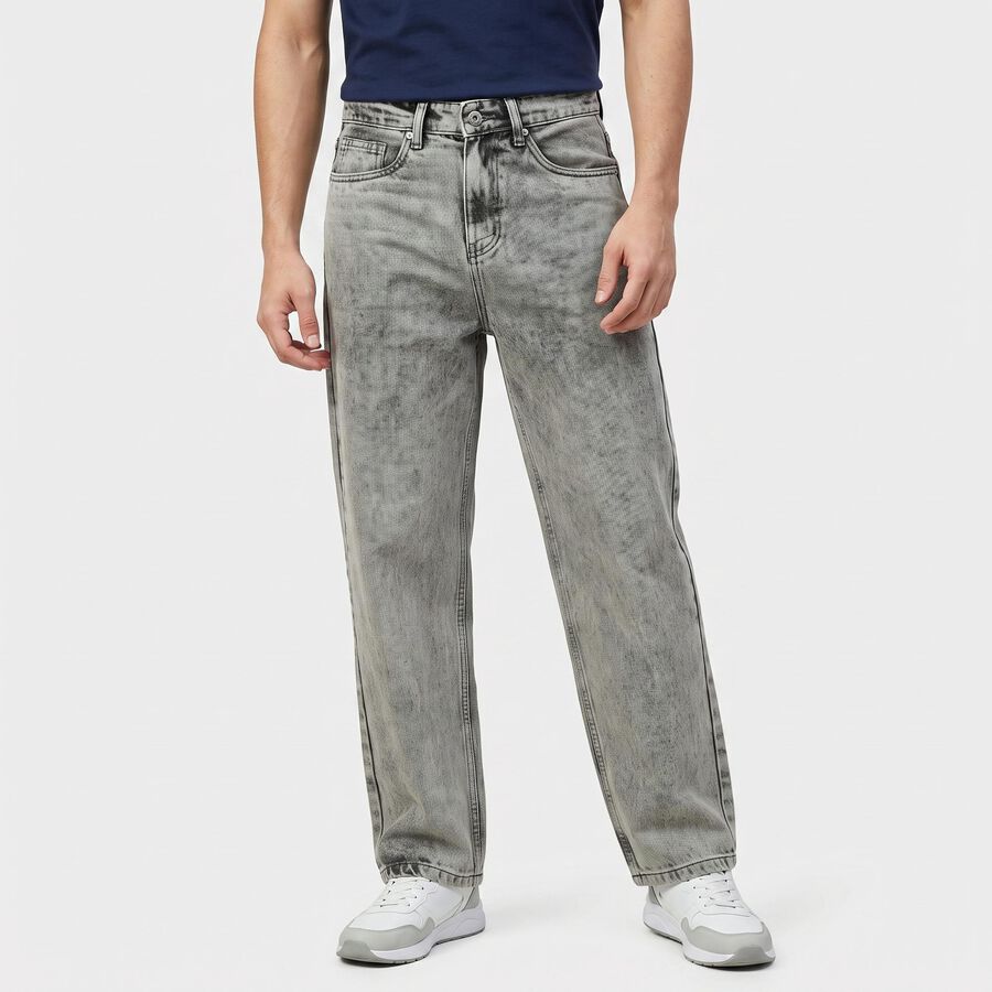 Men's Grey Straight Fit Classic Jeans, हल्का ग्रे, large