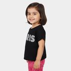Girls Black Cotton Round Neck Casual T-Shirt, काला, small