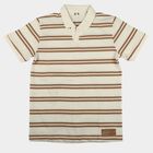 Boys Beige Round Neck Casual T-Shirt, गहरा पीला, small