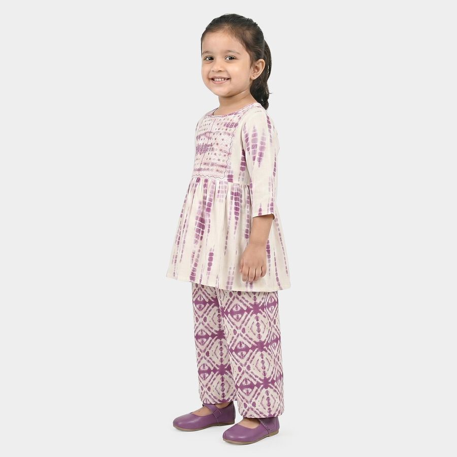 Girls Lilac Round Neck Fusion Set Upper and Bottom Set, लाइलेक, large