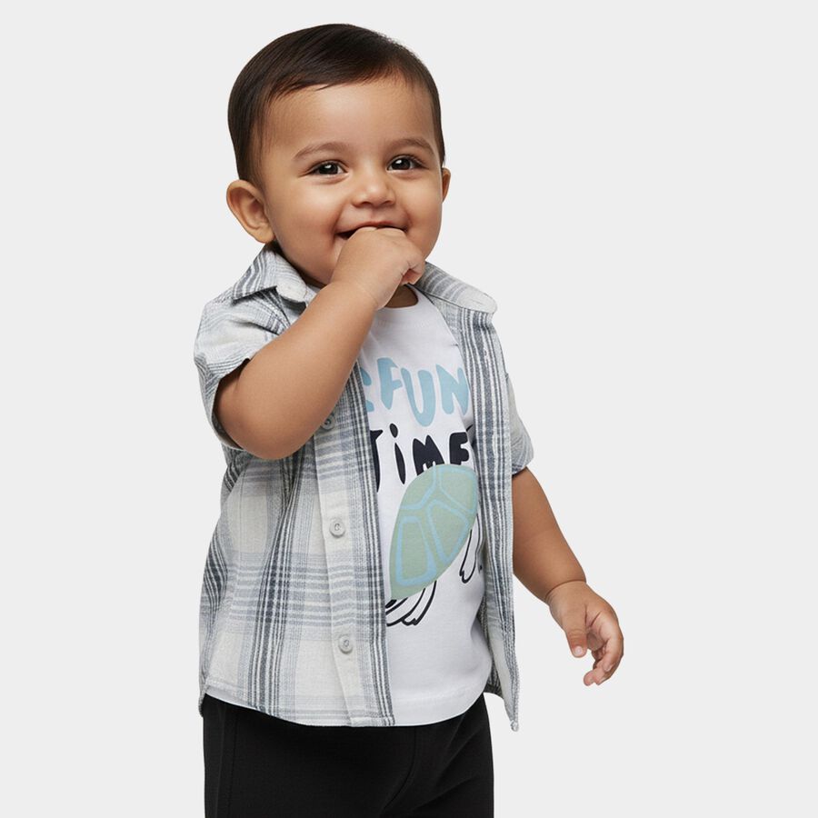 Infants' Light Blue Cotton Mandarin Collar Classic Shirt, Light Blue, large