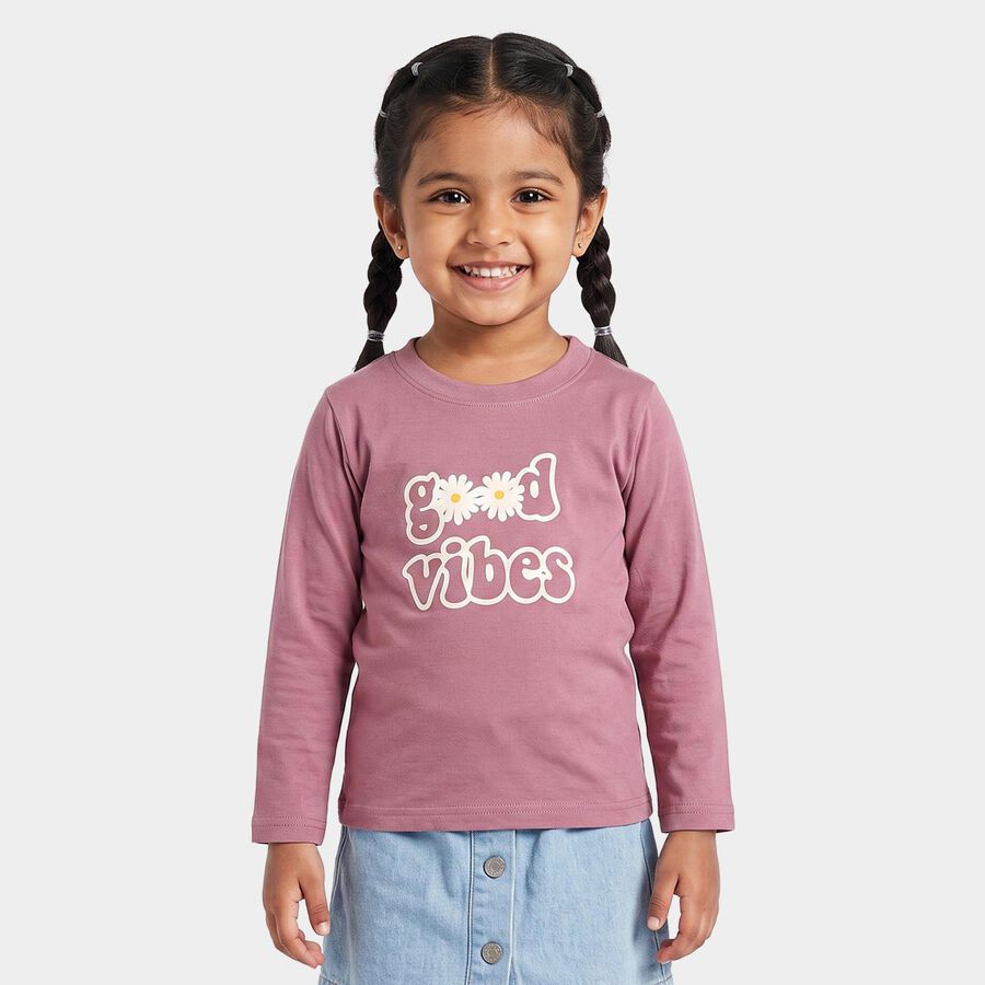 Girls Purple Round Neck Regular Top, Purple, large