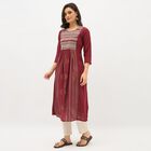 Women's Maroon Cotton Round Neck Printed Kurta, Maroon, small image number null