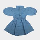 Girls' Blue Fit and Flare Embellished Shirt Collar Frock, मध्यम नीला, small