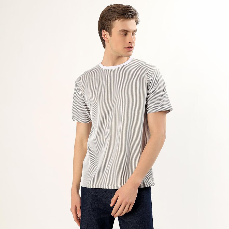 Men's Muted Olive Crew Neck Striped T-Shirt, Olive, large