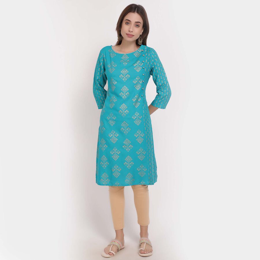 3/4th Sleeves Straight Kurta, Mid Blue, large image number null