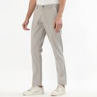 Men's Muted Silver Slim Fit Flat-Front Casual Trousers, सिल्वर, small