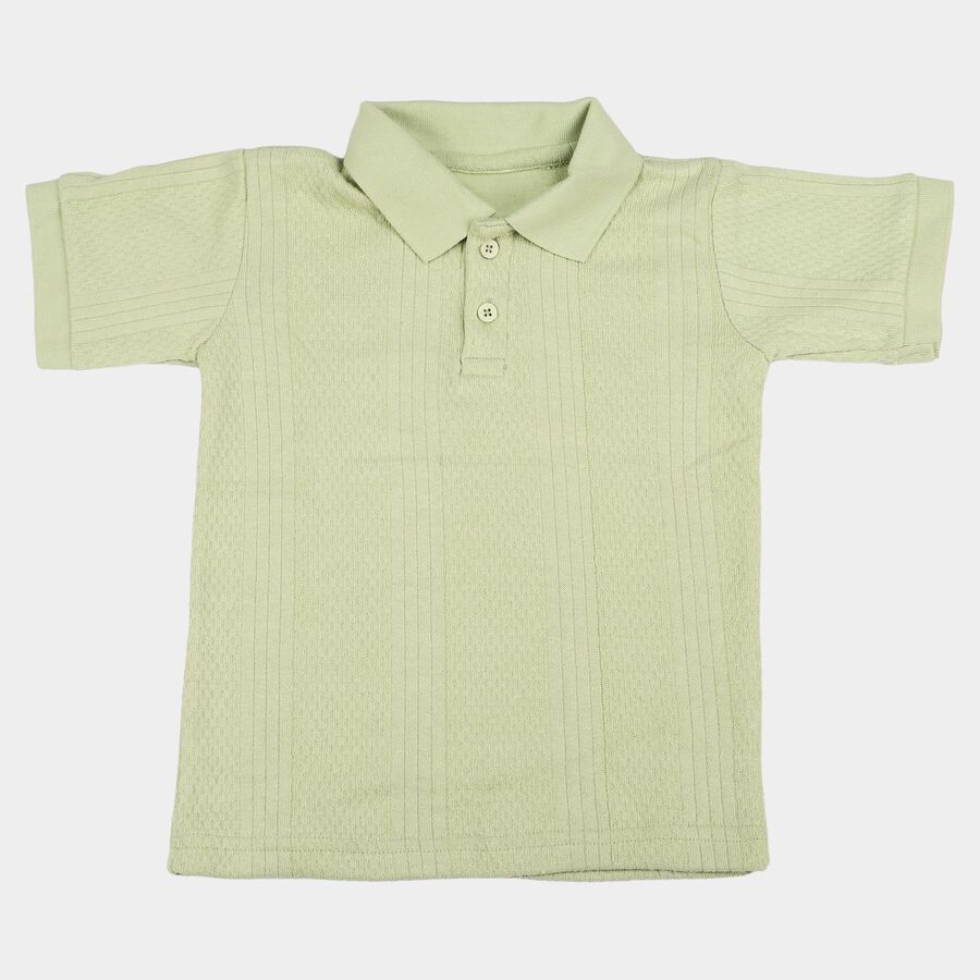 Boys Mint Green Cotton Polo Neck Casual T-Shirt, हल्का हरा, large