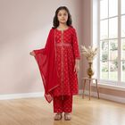 Girls' Wine Fusion Set with Dupatta Upper and Bottom Set, Wine, small