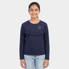 Girls' Navy Blue Round Neck Regular Top, नेवी ब्लू, small