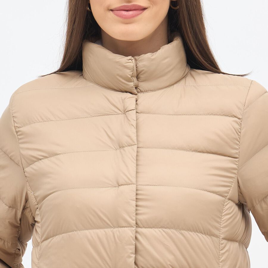 Women's Light Beige High Neck Casual Puffer Jacket, गहरा पीला, large image number null