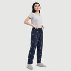 Women's Navy Blue Straight Fit Moon Print Pyjama, Navy Blue, small