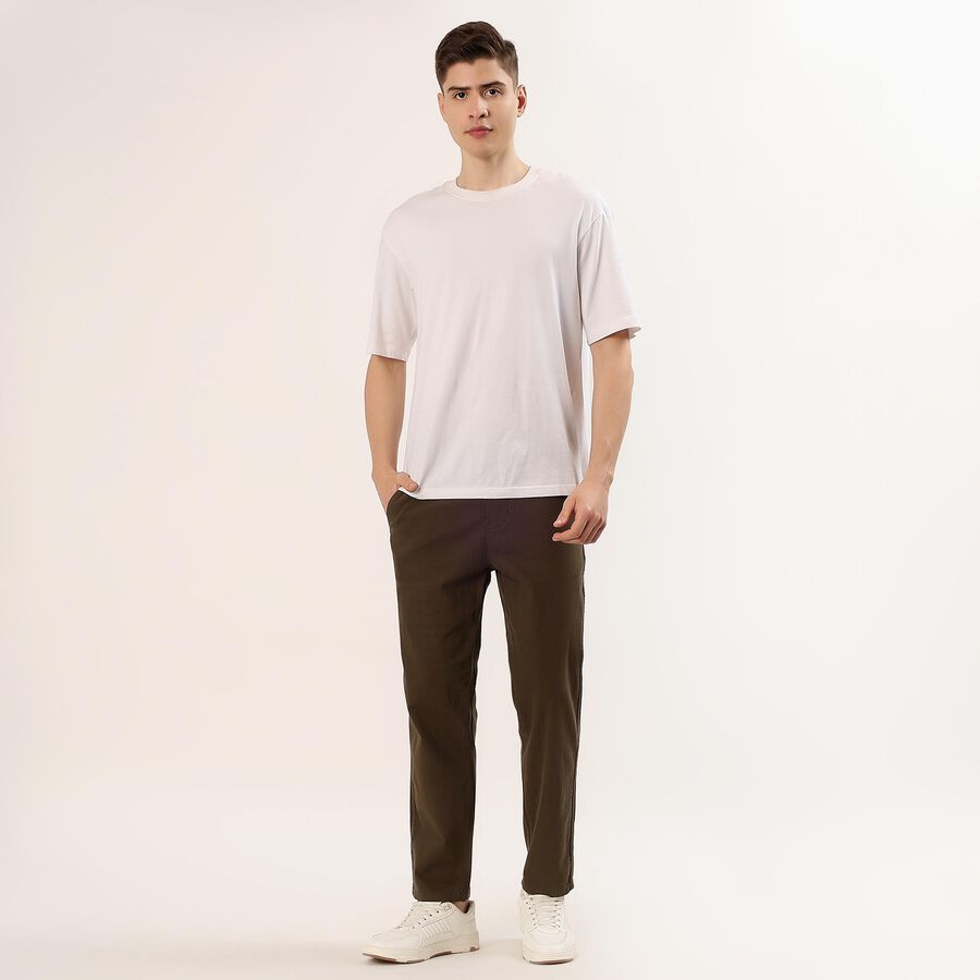 Men's Olive Slim Fit Stretchable Casual Trousers, ओलिव, large