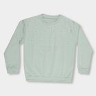 Girls Light Sage Green Crew Neck Casual Sweatshirt, हल्का हरा, small image number null