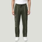 Men's Olive Green Straight Fit Printed Track Pants, Olive, small