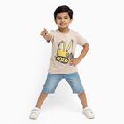 Boys Beige Cotton Round Neck Casual T-Shirt, Beige, small