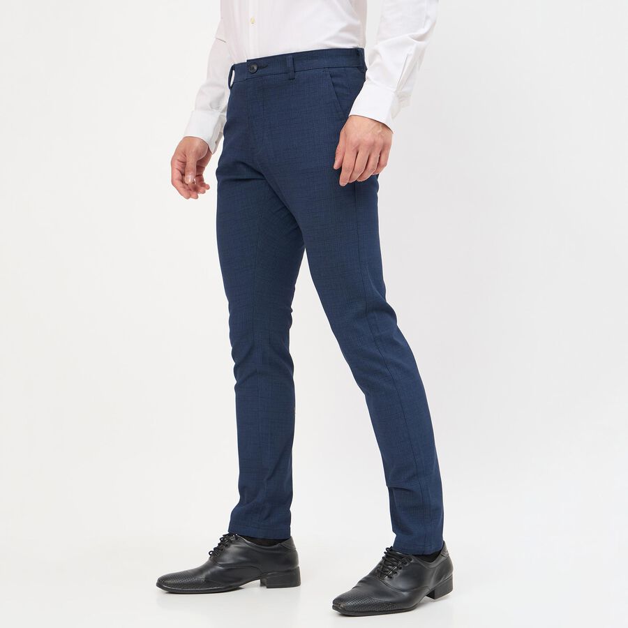 Men's Slim Fit Casual Trousers, नेवी ब्लू, large