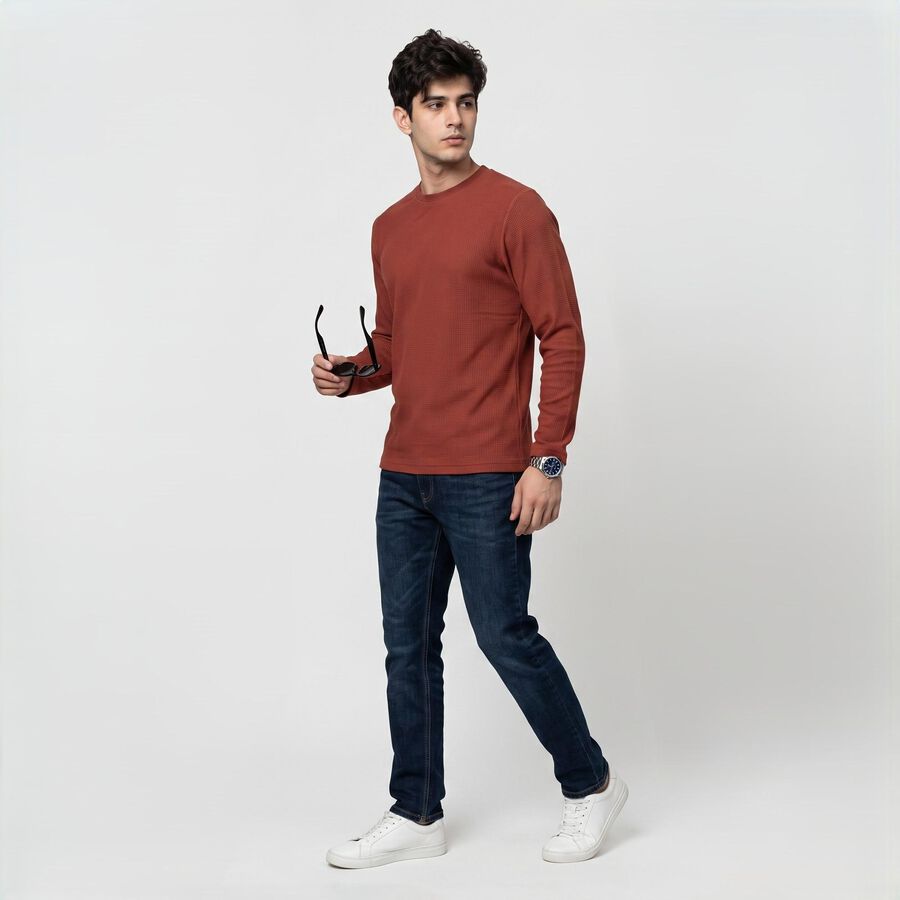 Men's Rust Crew Neck Regular T-Shirt, रस्ट, large