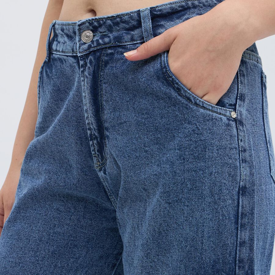 Women's Stonewashed Blue Wide Leg Cargo Jeans, मध्यम नीला, large image number null