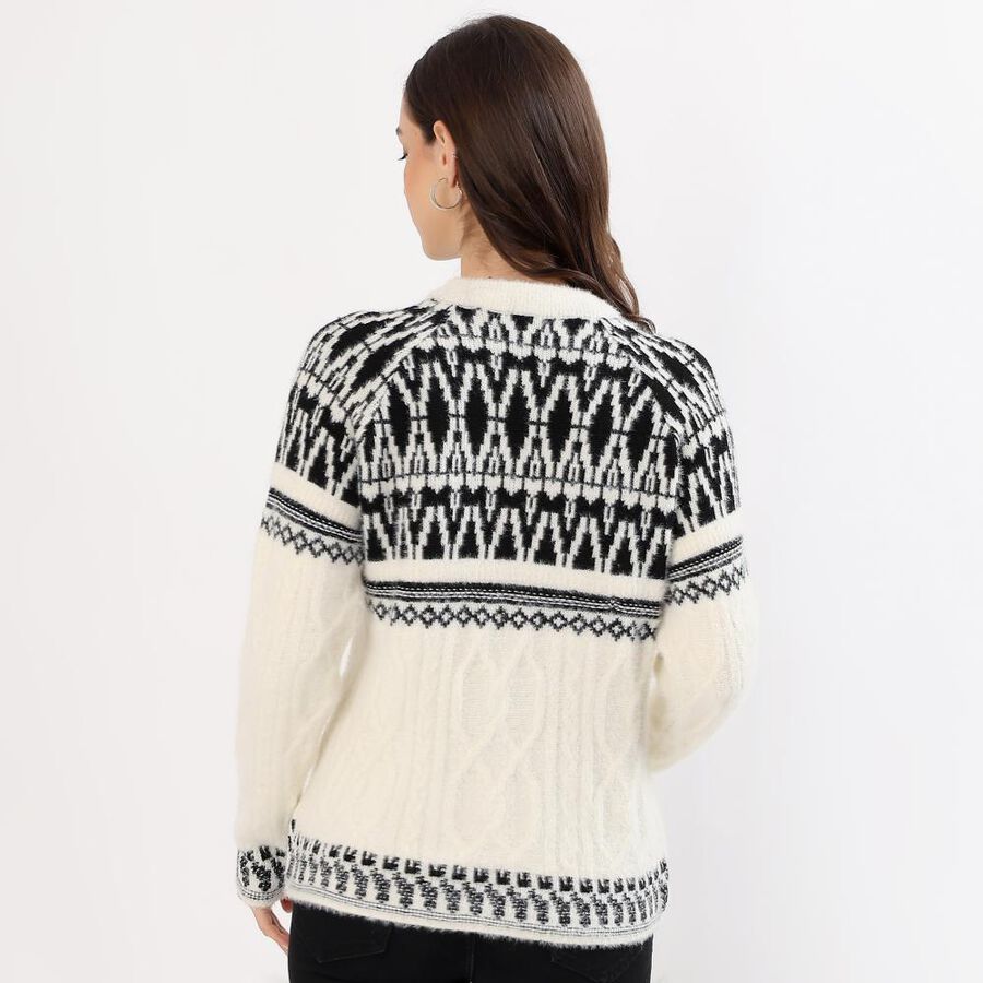 Women's Off-White Crew Neck Casual Cardigan, ऑफ व्हाइट, large image number null