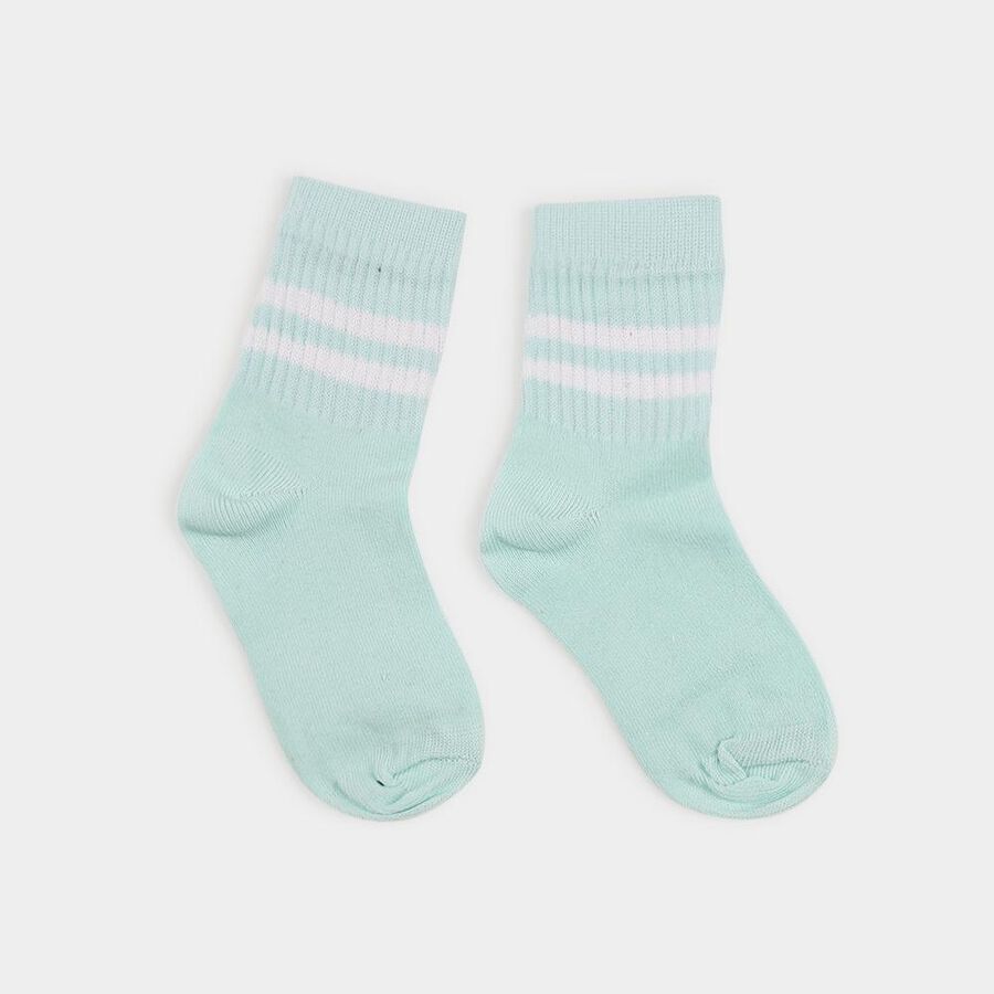 Girls' Mint Green Regular Fit Striped Socks Pack of 1, हल्का हरा, large image number null