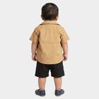 Infants' Beige 100% Cotton Collar Graphic Print Baba Suit, Beige, small