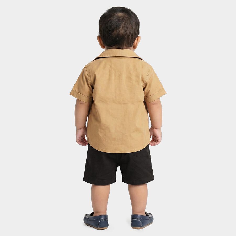 Infants' Beige 100% Cotton Collar Graphic Print Baba Suit, Beige, large
