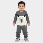 Infants' Grey Cotton Round Neck Graphic Print Baba Suit, Dark Grey, small