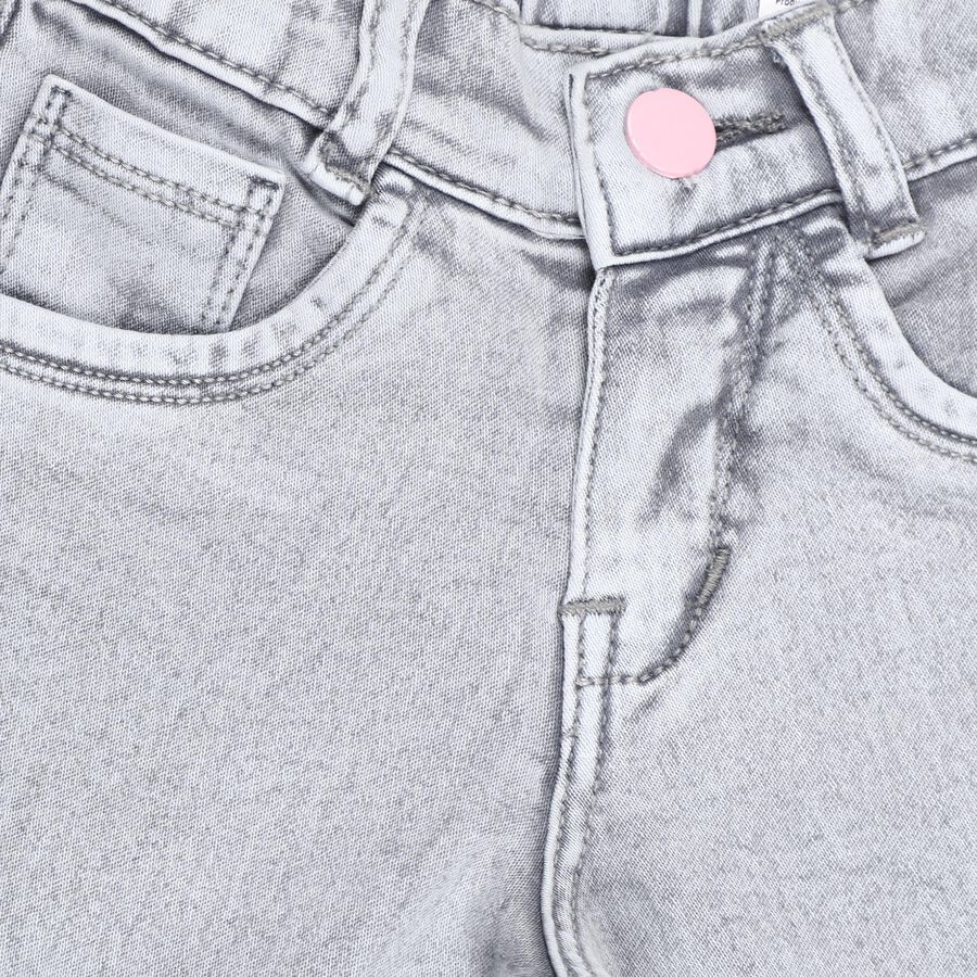 Girls Light Grey Flared Fit Bow Embellished Jeans, Light Grey, large image number null