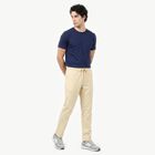 Men's Grey Slim Fit Drawstring Casual Trousers, Ecru Melange, small