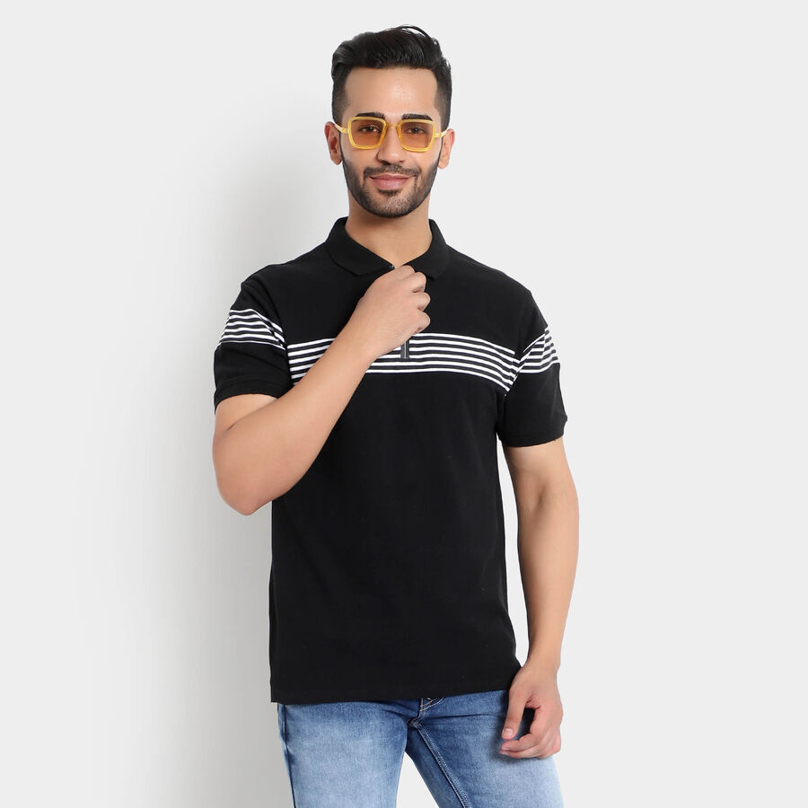 Printed Polo Shirt, Black, large image number null