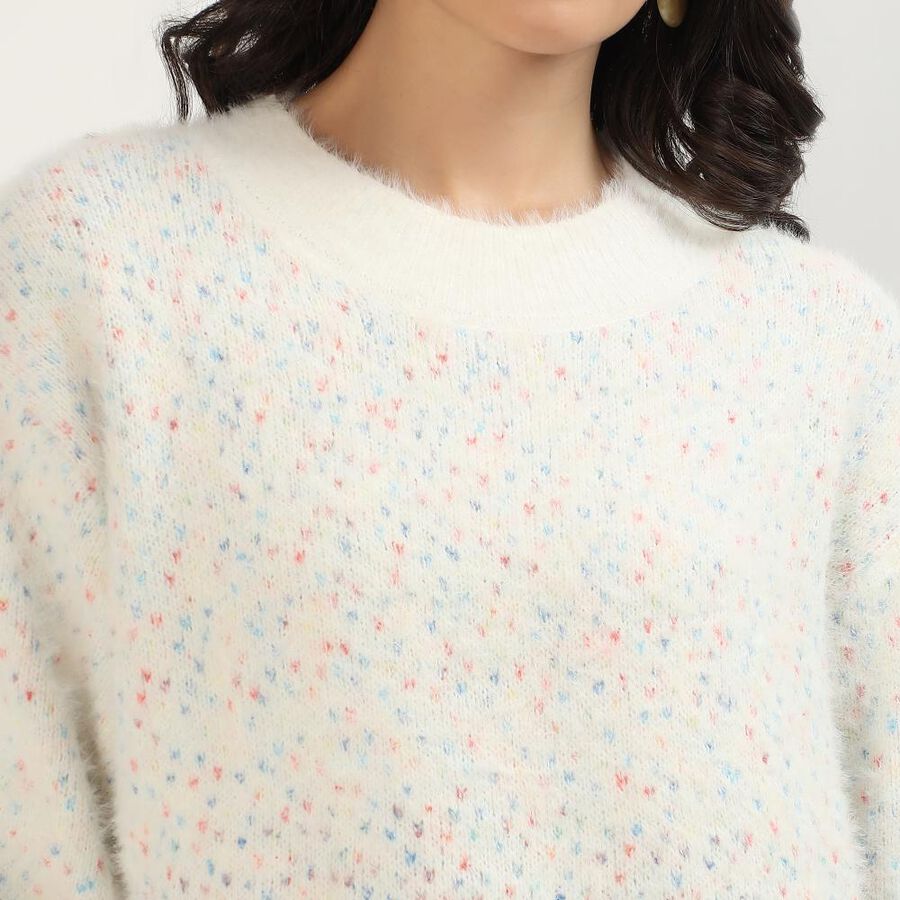 Women's Off White Crew Neck Casual Pullover, ऑफ व्हाइट, large image number null