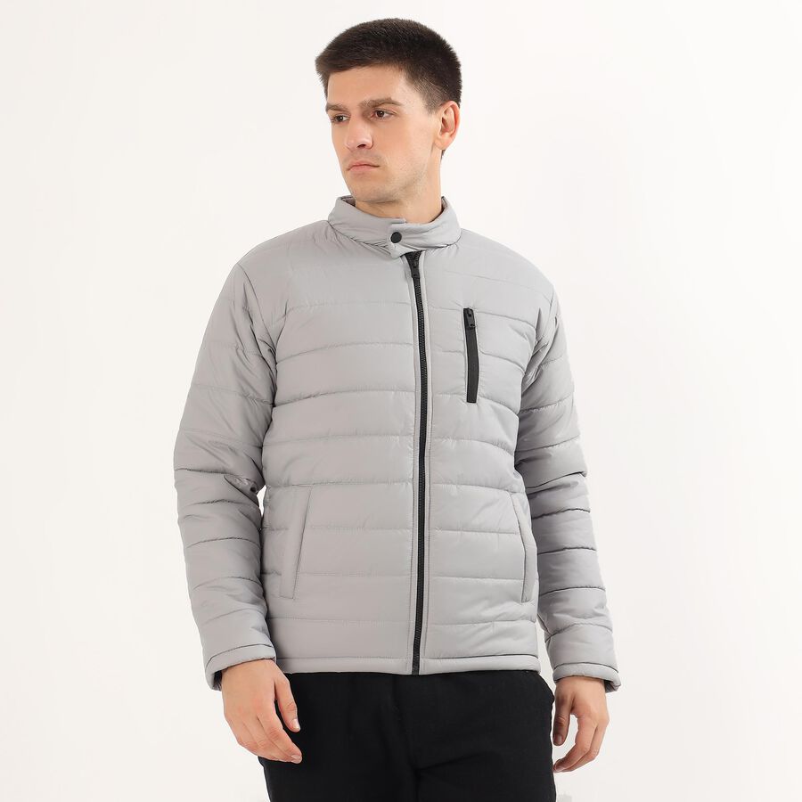 Men's Light Grey High Neck Casual Jacket, Light Grey, large image number null