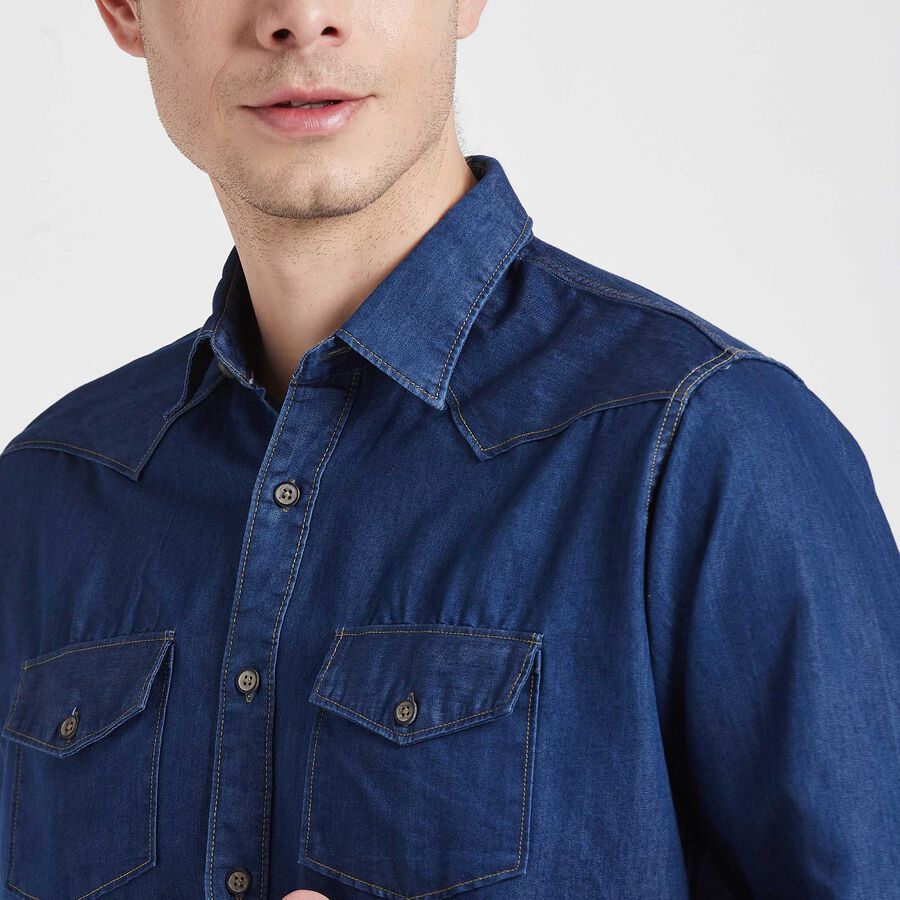 Solid Casual Shirt, Mid Blue, large image number null