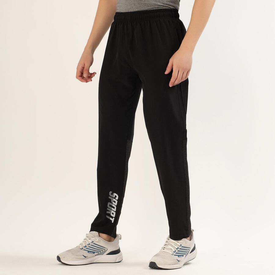 Men's Jet Black Regular Fit Sporty Track Pants, काला, large image number null