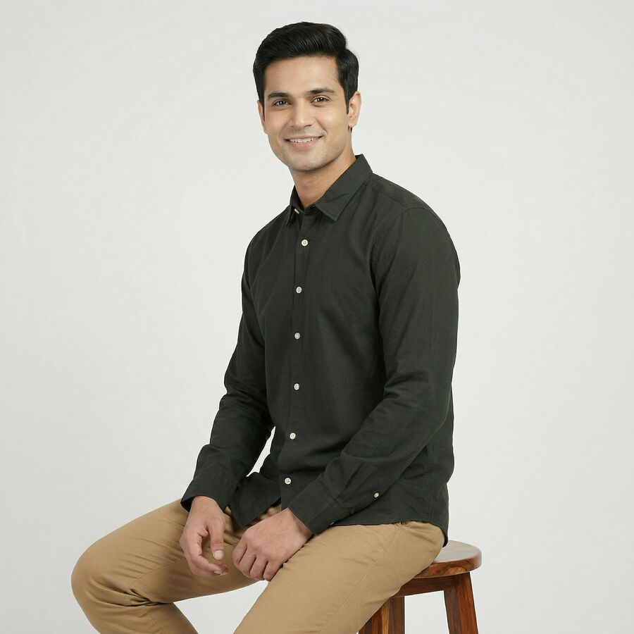 Men Olive Green Cotton Casual Shirt, ओलिव, large