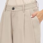 Women's Light Beige Flared High-Rise Trousers, Light Grey, small image number null