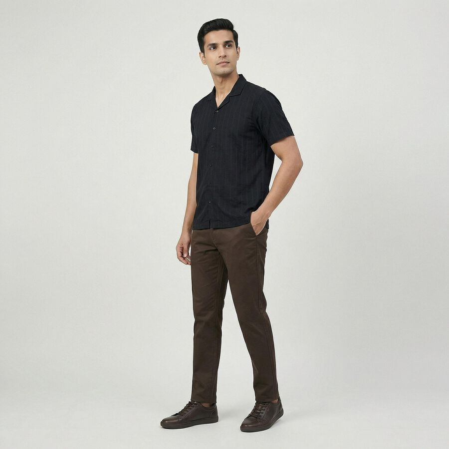 Men's Black Cotton Classic Casual Shirt, काला, large