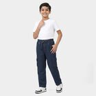 Boys' Navy Blue Straight Fit Cargo Jeans, मध्यम नीला, small