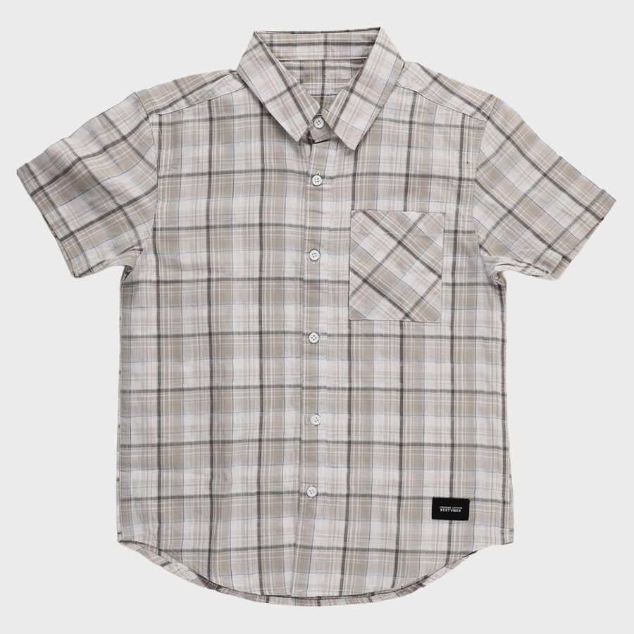 Boys Light Grey Button-Down Casual Shirt, Light Grey, large