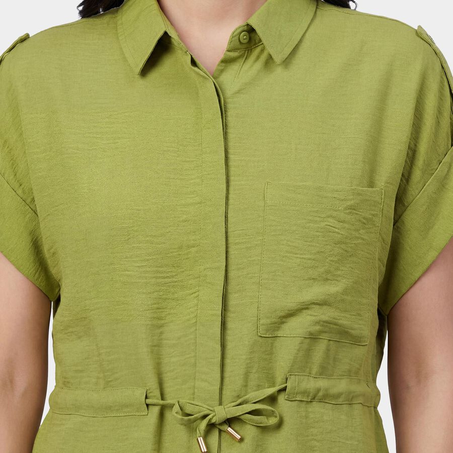 Women's Green Floral Classic Collar Casual Shirt, Light Green, large